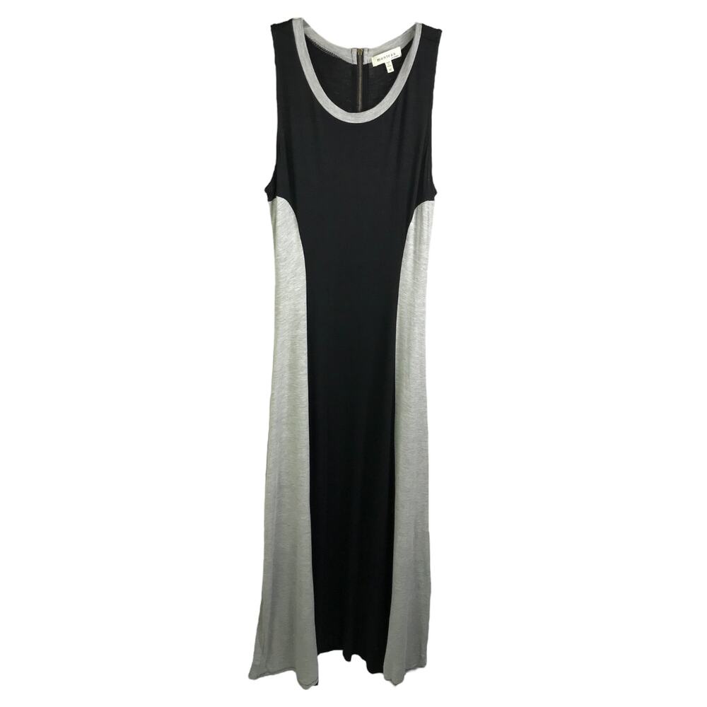 Monteau Maxi Dress Womens Size Medium Black Gray Paneled Zip Up Scoop Neck